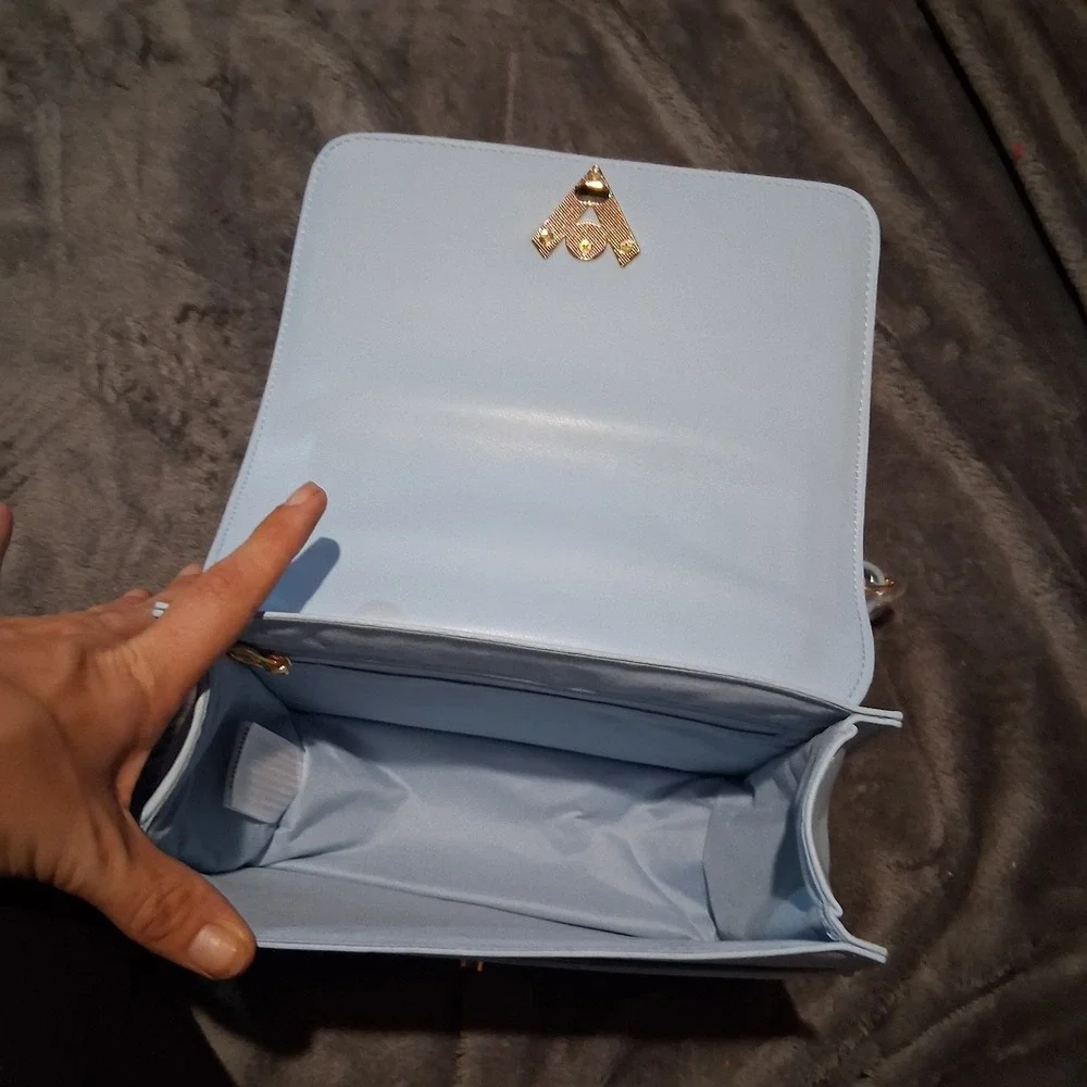 Valentino Orlandi Quilted Crossbody Shoulder Bag Baby Blue Gold Hardware NWT